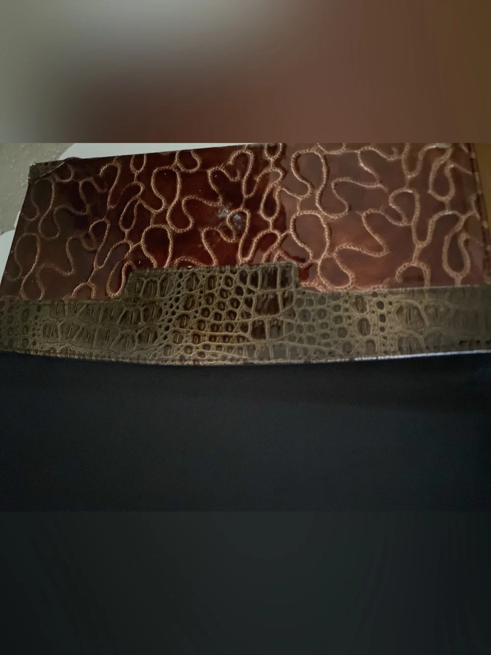 Miche Men’s Wallet Clutch in Brown and Dark Brown Croc-Embossed Leather